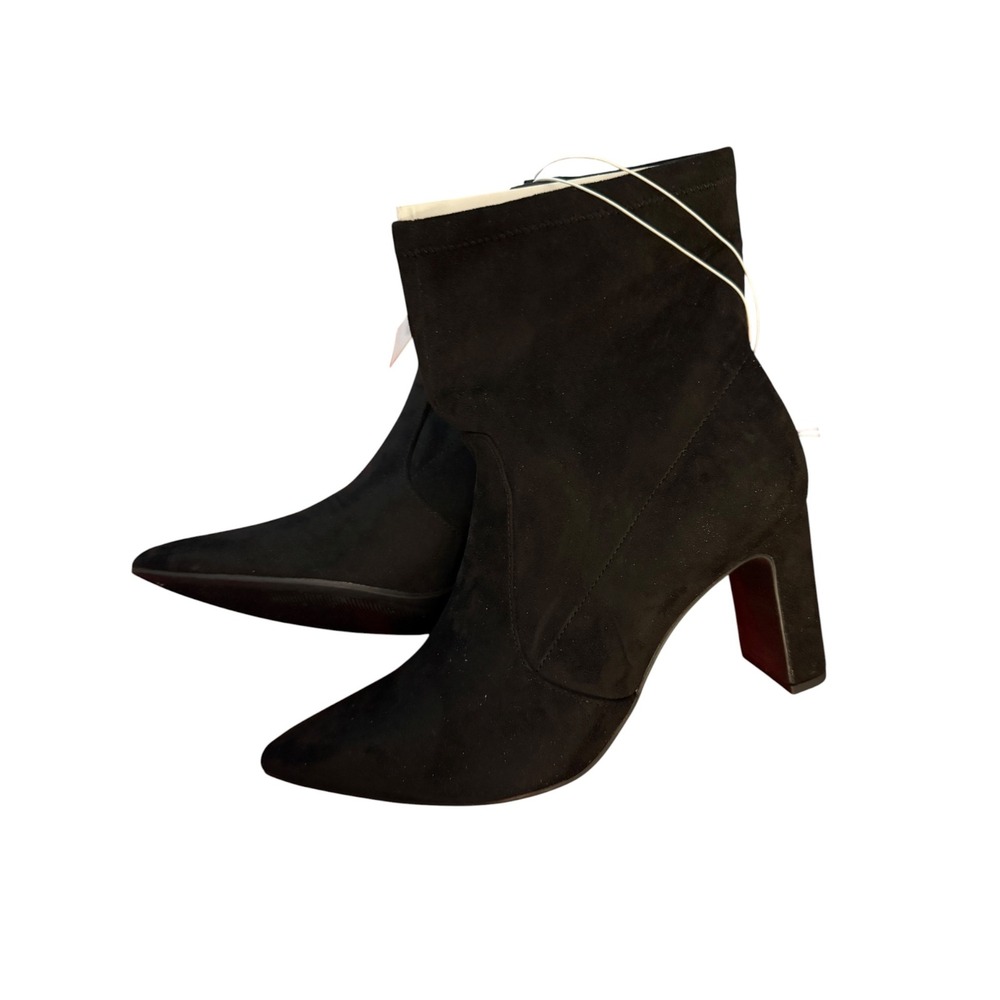 A New Day Sienna Jet Black Faux Suede Pointed Toe Block Heel Ankle Boots 11